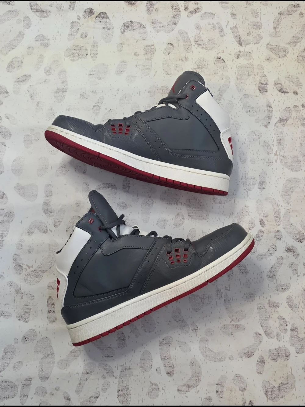Jordan Men’s High-Top Sneakers – Gray/White/Red